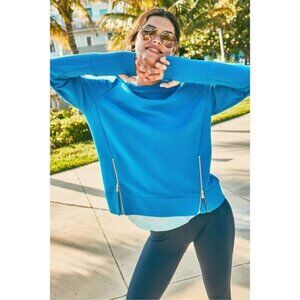 NWT Addison Bay Breakpoint Blue Active Rib Zip Everyday Crewneck Sweatshirt XS